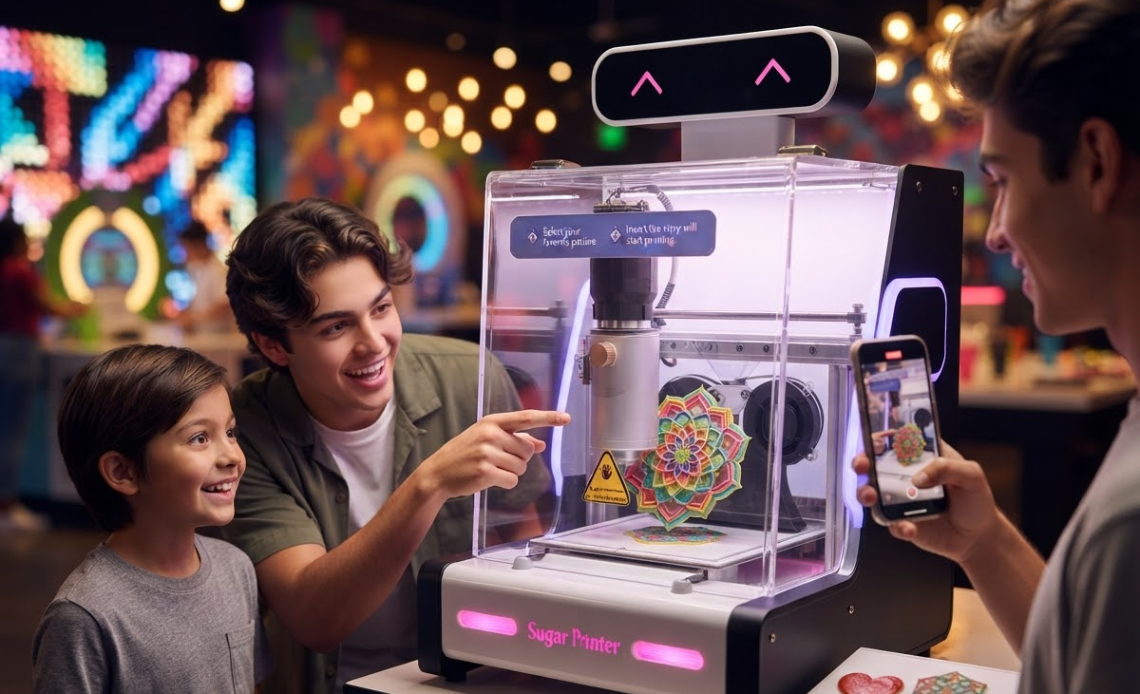 Fully automated self-service candy printing machine in action